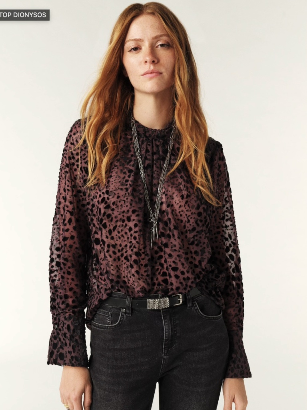 NWT ba&sh Dionysos Dark Prune Velvet Burnout Blouse Size 1